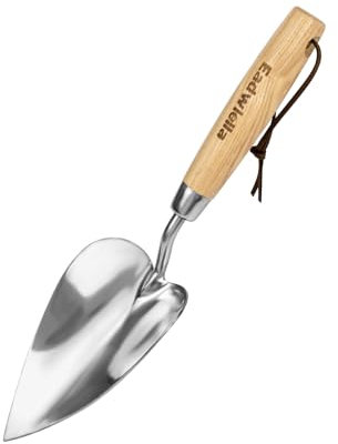 Eadwiella Herramientas de jardín Pala de acero inoxidable con mango de madera ergonómico antideslizante. La paleta de flores es la herramienta de jardín ideal para plantar en macetas o en el jardín.