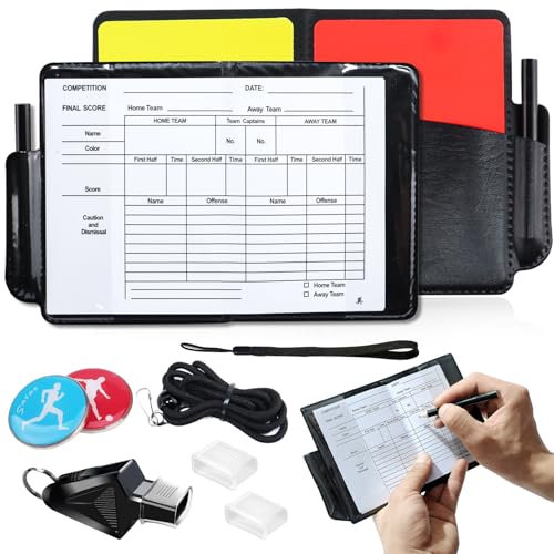 Homethrive Schiedsrichter Set, Fussball Schiedsrichter Karten Rote Gelbe Karte Schiedsrichter Pfeife Schiri Set mit Schlüsselband Doppelclip und Tasche Punktebuch für Fußballspiel Schulsport Sport