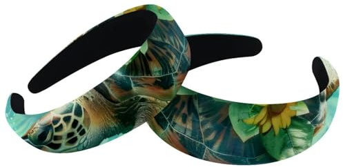 Juego de 2 diademas anchas de terciopelo para mujer, accesorios de natación, tortugas marinas, girasoles, bandas acolchadas para la cabeza, diademas de belleza para el cabello para niñas