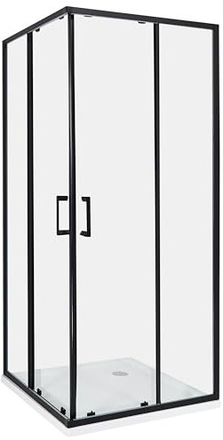 Cabina de ducha vidrio templado puerta doble corredera negro 80 x 80 x 185 cm Tela