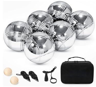 Boule Kugeln Set, Boules Spieleklassiker Den für Garten, 6 Metall, 2 Holz-Kugel, 2 Abstandsmesser, 1 Boules-Kugel Magnetvorrichtung, Luxuriöser Tragetasche Outdoor Spielzeug für die ganze Familie