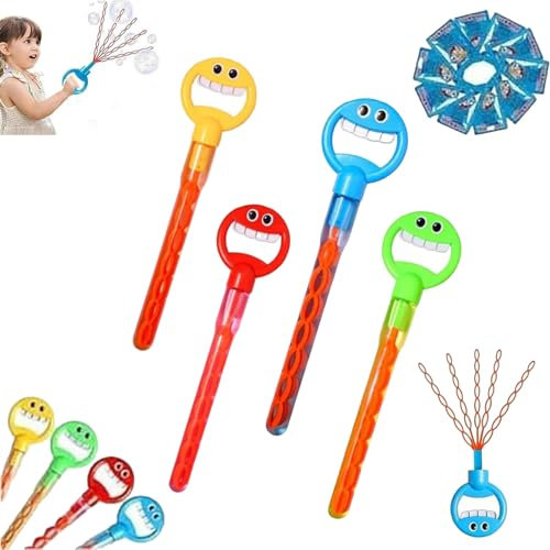 Magischer Seifenblasenstab mit 5 Krallen, 32 Löcher, Smiley-Gesicht, Seifenblasen-Zauberstab mit fünf Krallen, Smiley-Gesicht, Seifenblasenstäbe, Spielzeug mit Nachfüllblasen (4 Stück)