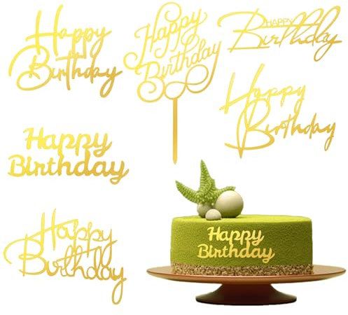 6 piezas Happy Birthday-Kuchenaufsätze Tortendeko Cake Topper Geburtstag Happy Birthday Reutilizable Cake Acryl Tortendeko Geburtstag Gold Cakes Toppers für Geburtstagsparty Kuchen Desserts Gebäck
