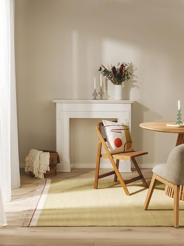 benuta Pop Wollteppich Karla - Grün 80x120 cm - Wolle - Rechteckig & im Style: Fransen, Uni, Natural Living - Pflegeleicht für Wohnzimmer Schlafzimmer