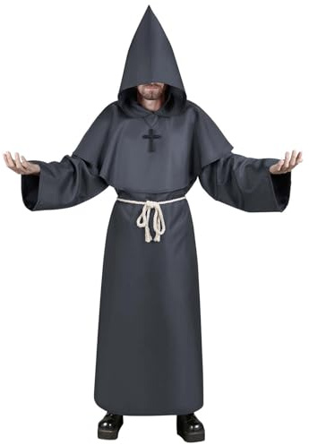Aomig Munkmantel Prästmantel Herr, Munkmantel Medeltida Cape, Klassisk Medeltida Dräkt Huvad Renässansprästmantel Munkdräkt Halloween Karneval Herr Lös Cosplay-dräkt (M-XXL)