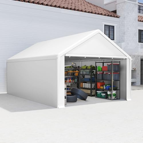 Aufun Carport, tente, 4 x 6 m, étanche, avec toit en polyéthylène, résistante à la déchirure, avec parois latérales amovibles, résistante aux UV et à l'hiver, pour voiture, SUV, camion, bateau, blanc