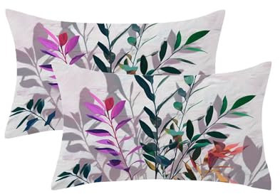 Set di 2 Federe Cuscini da Esterno Impermeabili, Beige Federe Cuscini Divano 50x70, Pianta Motivo Copricuscini Divano Velluto con Cerniera Invisibile per Esterno Giardino Decor, Regalo Donna,Model541