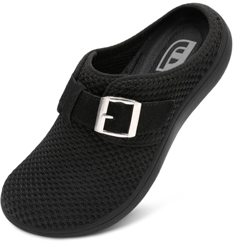 JOINFREE Wide Womens Mules Slippers Adjustable House Slipper Indoor Outdoor Lightweight Barefoot Casual Walking Shoe Comfortable Swollen Edema lymphedema Diabetic Shoe Black Size 8