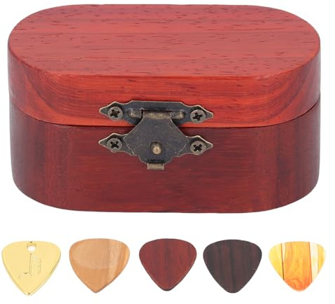SEAFRONT Caja de Guitarra de Madera Caja de Almacenamiento de Palo de Madera Guitarra Eléctrica Soporte de Plectro Mini Organizador de Joyería Presente