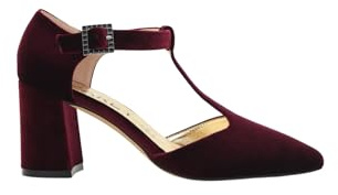 Azarey Zapato de Terciopelo Burdeos con Tira en el Empeine - (Talla 38)
