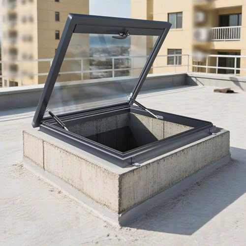 Heavy Duty Roof Window, Aluminum Metal Roof Hatch, Flush Mount Skylight, Suitable for Attic, Sunroom, Shed House(60x60cm/24x24in)