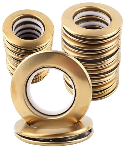 KEJNYT Curtain Eyelet Rings, Stainless Metal, 12 Pcs Inner/OD 40mm-75mm | Gold-Finish Metal curtain canvas grommets for curtains, drapes DIY updates PVC tarp carpets Waterproof sheet Rain cover