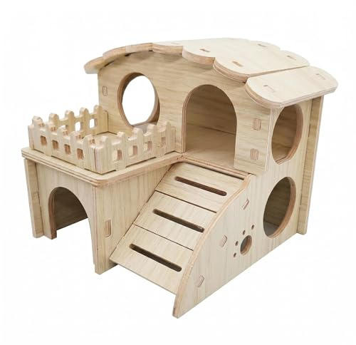 Cretvestsar Wooden Hamster House Multi Chamber Hamster Hideout with Lid Hamster Hide Habitat Decor Small Pet Cage Accessories for Hamster Guinea Pig Gerbil Mouse