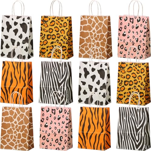 Bikasun 12 bolsas de regalo con asas con motivos de animales, bolsas de papel con animales para dulces, bolsas de regalo para golosinas, bolsas de regalo para niños, bolsas de regalo para cumpleaños