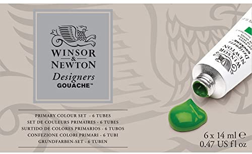 Winsor & Newton 0690174 Designers Gouache, feinste künstlerfarbe, primärfarben 6 Farben in 14ml Tuben, gouache Set, 6 x 14 ml