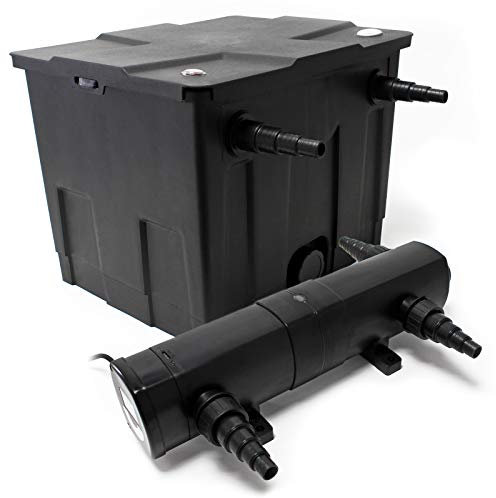 Wiltec Komplettset: CBF-350 Teichfilter bis 12000 L Teichfilteranlage als Durchlauffilter, CUV-218 Teichklärer UVC Klärer mit 18 Watt UV-C Leistung