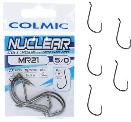 Colmic – Hameçons de pêche MR21 en Acier Carbone Black Nickel – Ringed, Forced, Barb, Twisted – Ultra-résistants pour mer et surfcasting – Produit Officiel Colmic (Taille 5/0-6 pcs)