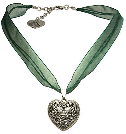 Alpenflüstern Organza-Trachtenkette Trachtenherz - Damen-Trachtenschmuck Dirndlkette grün DHK194