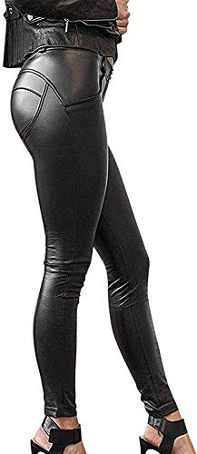 Minetom Élégant Sexy Leggings de Femmes Pantalon de Guetres en Cuir PU Crayon Jeans Slim Collants Pantalons Noir FR 38