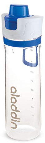 Aladdin Active Hydration Tracker Trinkflasche Sport 0.8L Blau - Einhandbedienung Auslaufsicherer Deckel - Nachfüll-Funktion - Wasserflasche BPA-Frei - Fingerschlaufe - Spülmaschinenfest