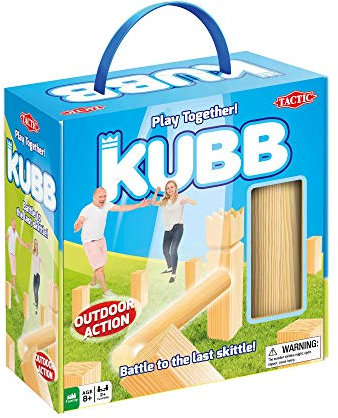 Tactic Kubb-Spiel, Viking, Outdoor Game, 2+, Holz, Beige, 10 Kubbs, 6 Werpstokken, 4 Hoekpaaltjes, Koning, Spielregeln, All Ages