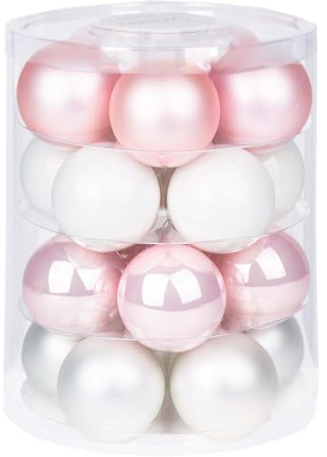 Magic Weihnachtskugeln Glas 6cm, 20 STK. Christbaumkugeln (Noble Rose (hell rosa porzelanweiß))