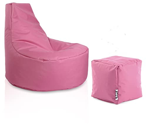Patchhome Gamer fåtölj, inklusive förvaring i uppsättningen sittsäck kudde lounge fåtölj, original sittkudde pall in & Outdoor lämplig i 25 färger tillgängliga färdig Ø75cm, 30cm Sitzhöhe, 80cm Höhe + 35x35cm Würfel ROSA