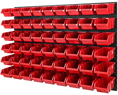 Étagère murale empilable - 1152 x 780 mm - Système de rangement 54 pièces - Boîtes murales perforées pour outils (rouge)