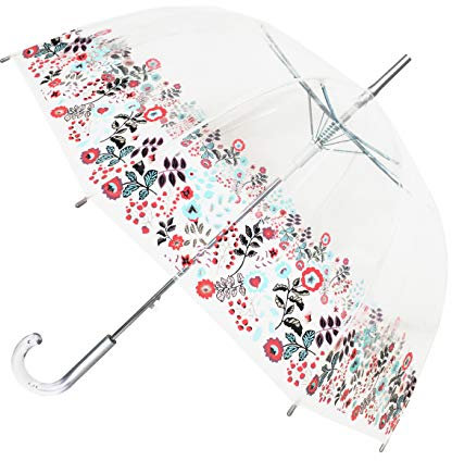 SMATI Parapluie Long Transparent – forme Cloche ; Solide ; Ouverture automatique ; Diamètre=85cm ; Poignée transparente ; Parapluie Femme ; DENTELLE colorée
