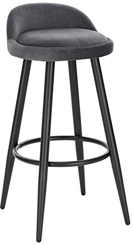 WOLTU Barhocker, Barstuhl Küchenhocker, hoher Hocker mit Rückenlehne Fußstütze, aus Samt Metall, für Bars Theken Bistros, Dunkelgrau, BH296dgr-1