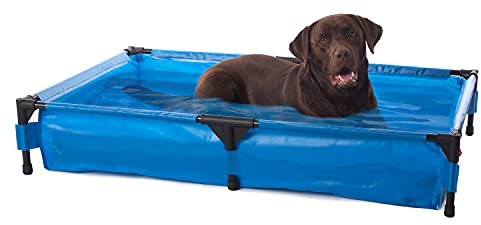 K&H Pet Products Portable Dog Pool & Pet Bath for Dogs and Puppies, Swimming Pool for Large Pets, Heavy Duty Liner with Metal Frame, Easy Drain Plug, Foldable - Extra-Large 50 X 32 X 9in Chill Blue