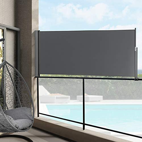 pro.tec Seitenmarkise ausziehbar Mulhacén Balkon Sichtschutz 140 x 300 cm Markise zum Bohren Windschutz Terrasse mit Metallgestell Grau