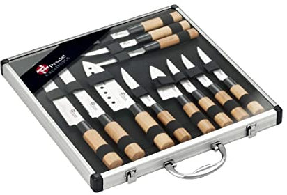 Pradel Excellence - PCOT001011 - Mallette Couteaux 11 Pièces - 5 Couteaux de Cuisine Style Japonais + 6 Couteaux Steak - Lames Inox - Manches Bambou - Rangement Inclus