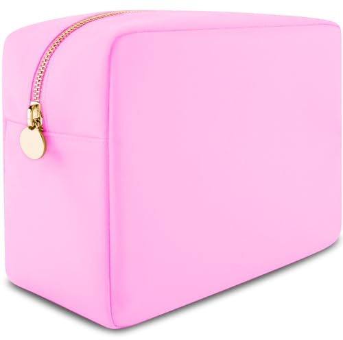 DANCOUR Makeup Bags for Women, Nylon Makeup Bags, Large Makeup Bag, Preppy Makeup Bag, Makeup Bags for Travel Toiletry Bag, Pouch, Pale Pink, L, Large