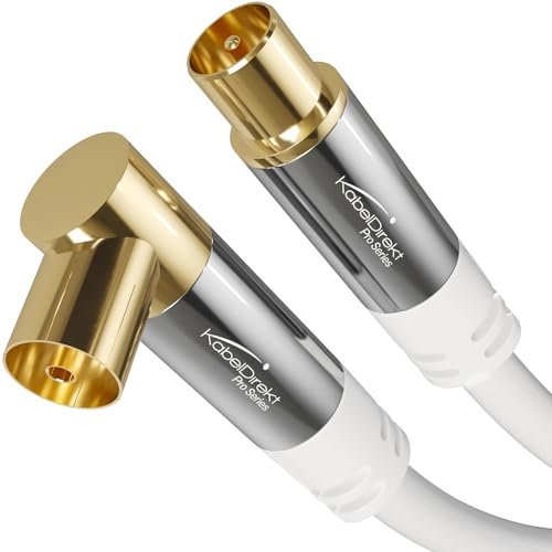 KabelDirekt – 4K TV Aerial Cable, Coaxial Cable, 90° Angled/Straight – 1.5m – Digital/Analogue – Available in 0.5-20m (Straight Plug/Angled Socket, DVB-C/DVB-T/DVB-S, white)