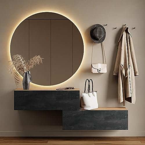 Planetmöbel Flur Möbel Garderobe Hängeschrank 2X 100 cm Gold Eiche - Schwarz Charcoal, Kompaktgarderobe mit Klappe als Stauraum, Wandgarderobe hängend oder stehend, 37,8T x 100B x 32,5H cm