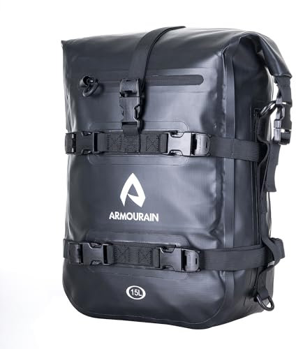 ARMOURAIN Wasserdicht Motorräder Rücksitz Hecktasche 6L/8L/15L Seitentasche Tasche Motorräder Seitenrahmen Seitenkoffer Motorrad Sturzbügel Tasche Motorrad Reisetasche (PVC Schwarz, 15L)