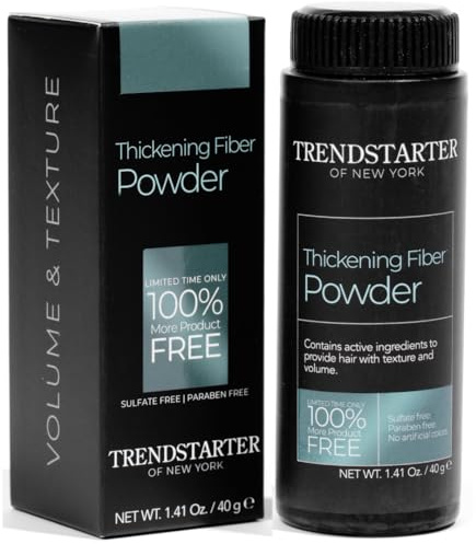TRENDSTARTER - THICKENING FIBER POWDER (40g) - Natural Matte Finish Hair Styling Powder for All Hair Colors - Instant Thickness, Volume, & Texture - Oil Eliminating Lightweight Formula