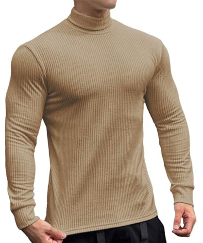 Camiseta interior para hombre, diseño de rayas de color sólido, manga larga, cuello alto, para entrenamiento, fitness, correr, baloncesto, reloj de pulsera, caqui, XXL