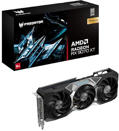 acer Predator BiFrost Radeon RX 9070 XT OC - AMD Grafikkarte (16 GDDR6, 256 Bit, PCIe 5.0 x16, 1x HDMI 2.1a 3X DP 2.1) 3X FrostBlade 4.0, 3x8 pin, Slot Space: 2.6
