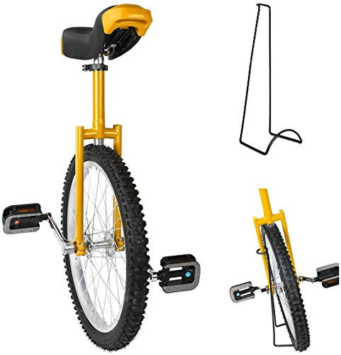 BAOSHIDAER 20 Wheel Trainer Unicycle Height Adjustable Skidproof Mountain Tire Balance Cycling Exercise, With Unicycle Stand, Wheel Unicycle,Yellow,20inch