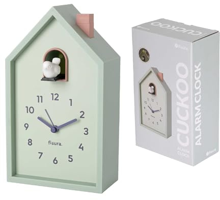 Fisura – Despertador Cuco casita Menta, Despertador analógico Original, de Agujas con botón de Snooze y luz. 3 Pilas AA (no Incluidas)