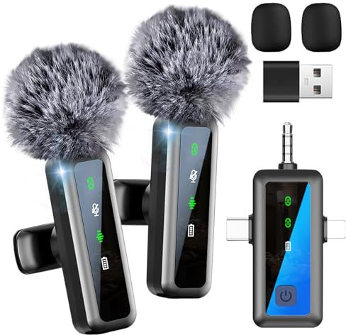 MLZTINGR Microfono Wireless per iPhone/iPad/PC/Android/Camera – Plug and Play, con Display Digitale, Riduzione del Rumore AI, Microfono Lavalier Senza Fili, Ideale per Live, YouTube, Vlog, TikTok