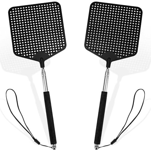 CONJURAIDE Lot de 2 tapettes à mouches, extensibles, télescopiques, stables, pour tuer les moustiques et les moustiques, noires, pour l'intérieur