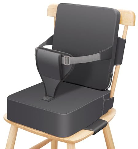 TOTIDYH SitzerhöHung Stuhl, 10cm Pu Waschbar Sitzkissen, Zerlegbar Tragbare stuhlerhohun Stuhl Mit RüCkenlehne Und Einstellbarer Sicherheitsgurt(Dunkler)