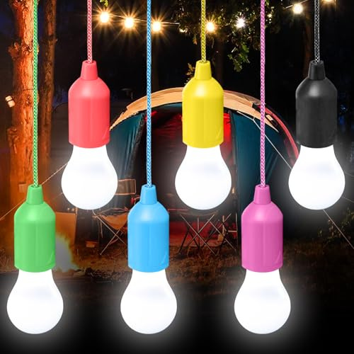 6 stycken LED-campinglampa, glödlampa för tält, campinglampa med dragbrytare, bärbar tältlampa, lamping lampa för vandring, fiske, skrivbord, trädgård, BBQ