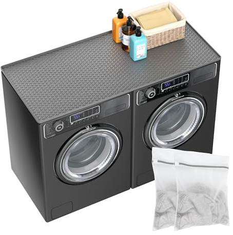 Dionikos 54 x 27.5 Washer Dryer Topper Mat with 2 Laundry Bags, Grey