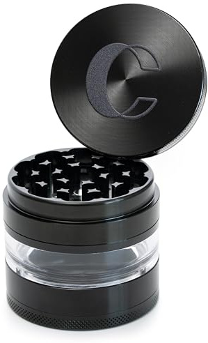 Cinder Brands - Clear Cut 4 Piece Herb Grinder – 2.75 Manual Dry Herb Grinder, Spice Mill with Transparent Storage Chamber & Diamond-Sharp Teeth, Aluminum Alloy, Portable, Easy-Clean Design