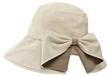 Chapeau de Soleil à Large Bord pour Femme UPF50+ UV Pliable Chapeau de Plage d'été avec nœud décoratif pour Voyage, Beige, Taille Unique