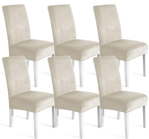 Ystyle Stolsöverdrag Sammet med Ryggstöd 6 Stycken, Universellt Elastiska Stolsöverdrag för Köket, Moderna Avtagbart Tvättbart Matsalsstolar, Stolsskydd för Vardagsrummet Kök, Beige